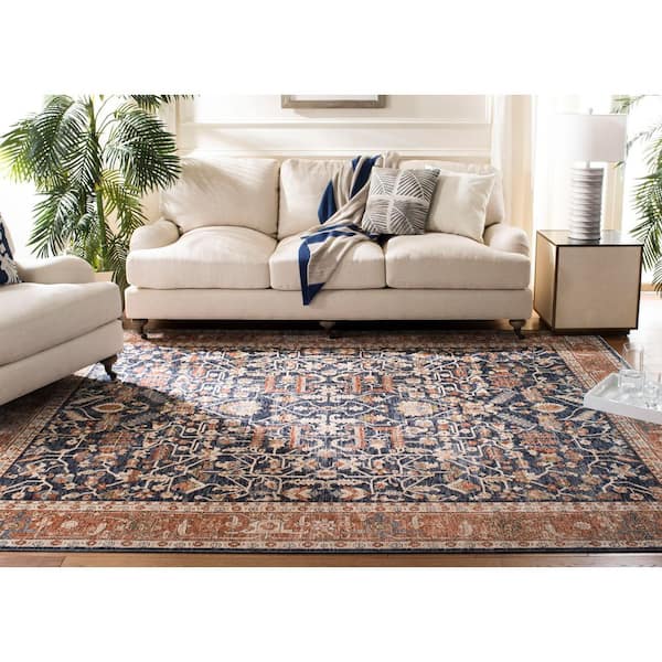 Heirloom 7 ft. x 7 ft. Navy/Beige Border Distressed Square Area Rug