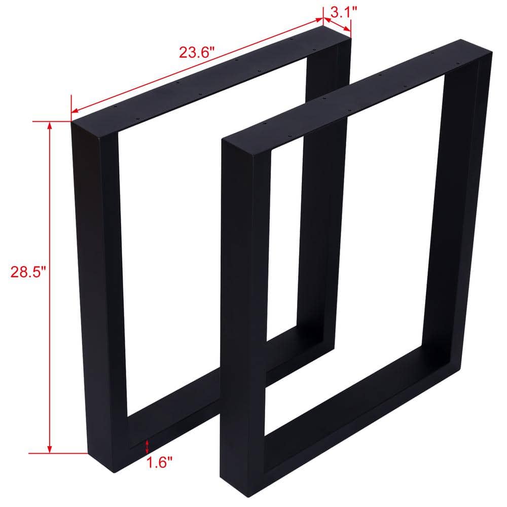 24 in. x 28 in. Black Steel Square Table Legs (2-Pack)