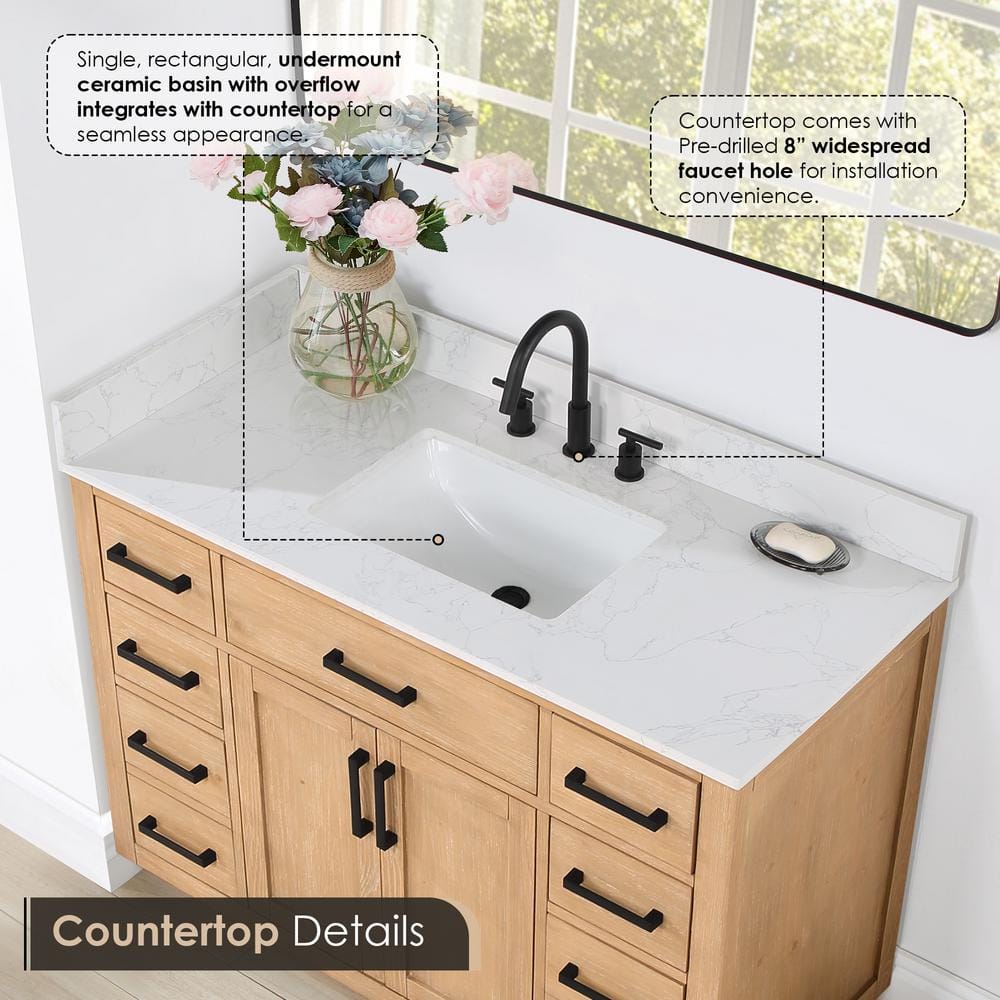 Gavino 48" Light Brown Wood Vanity with Composite Stone Top