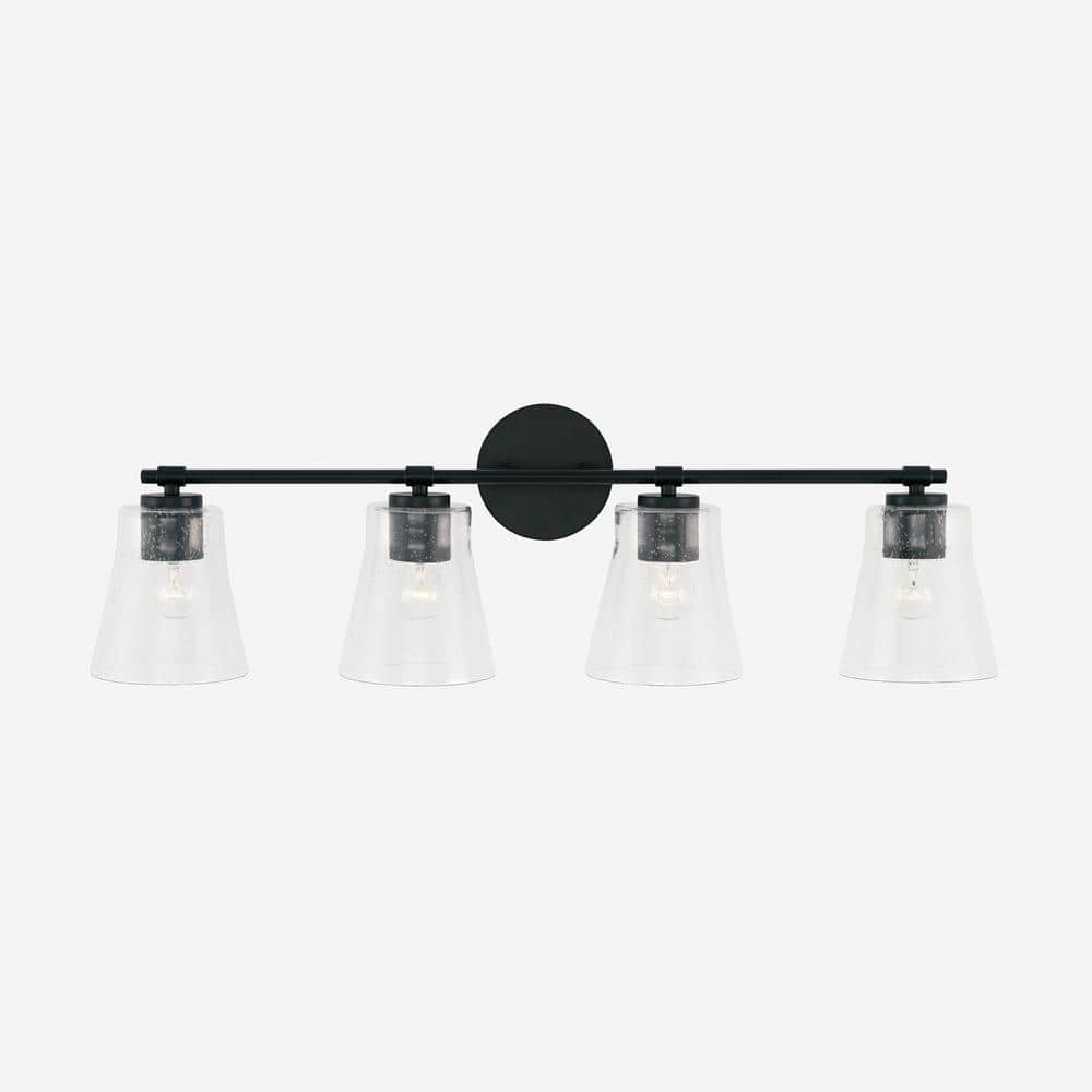 Baker Matte Black 4-Light Vanity with Clear Seeded Glass
