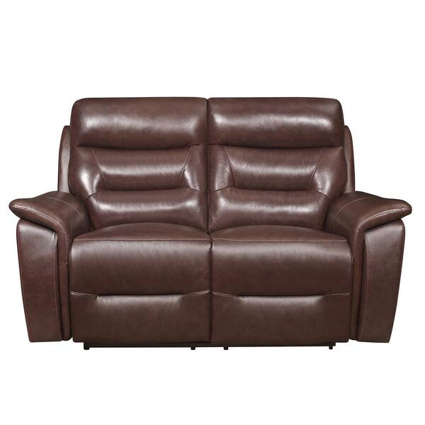 EVERGLADE HOME Fitch 65 in. Round Arm Faux Leather Straight in Brown
