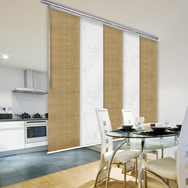 EMOH Extendable 58 in. to 110 in. W x 94 in. L Desert Rose Adjustable Sliding Single Rail Track with 23.5 in. Slates