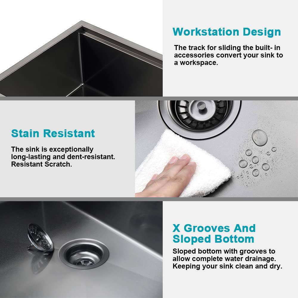 32'' Matte Black Undermount Single Bowl Stainless Steel Kitchen Sink with Accessories