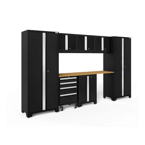Bold Series 132 in. W x 76.75 in. H x 18 in. D 24-Gauge Steel Garage Cabinet Set in Black (8-Piece)