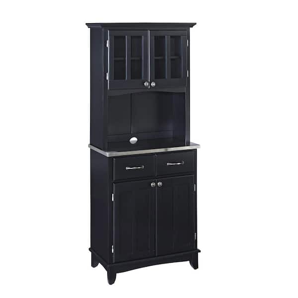 HOMESTYLES Black and Stainless Steel Buffet with Hutch