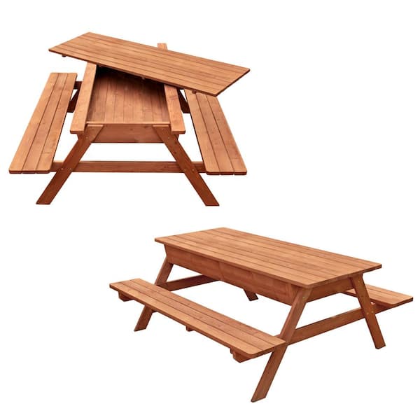 Leisure Season 71 in. W x 63 in. D x 29 in. H Solid Wood Medium Brown Cypress Picnic Table With Storage Compartment