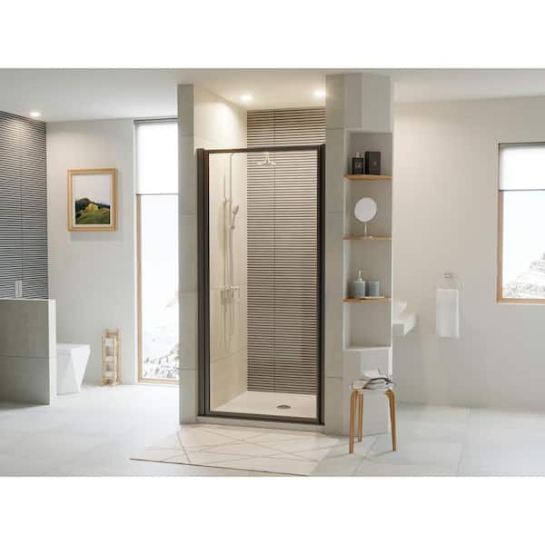 Coastal Shower Doors Legend 28.625 in. to 29.625 in. x 69 in. Framed Hinged Shower Door in Matte Black with Clear Glass