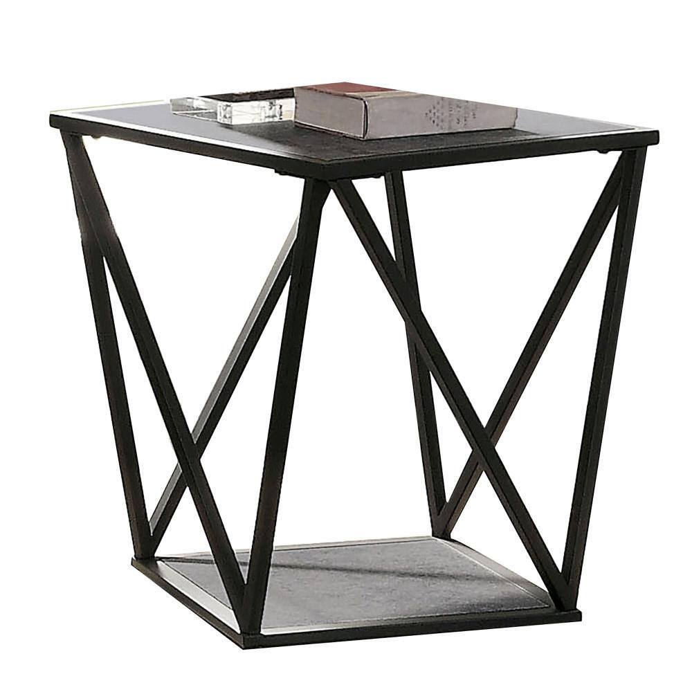 Benjara 22 In Gray And Black Square Marble End Table With Metal Frame Bm233745 The Home Depot