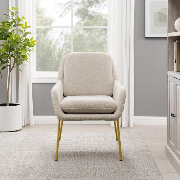 Walker Edison Furniture Company 25 in. Modern Glam Cream/Gold Boucle Polyester Arm Chair