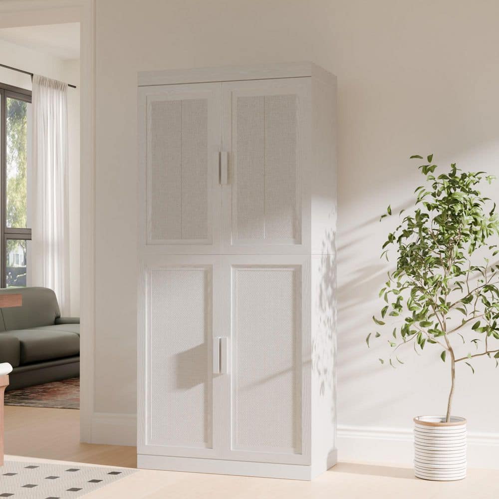 Solid Wood White 67 in. H Storage Cabinet with Adjustable Shelves and Rattan Doors price history on PriceWatchPro