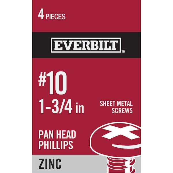 Everbilt #10 x 1-3/4 in. Phillips Pan Head Zinc Plated Sheet Metal Screw (4-Pack)