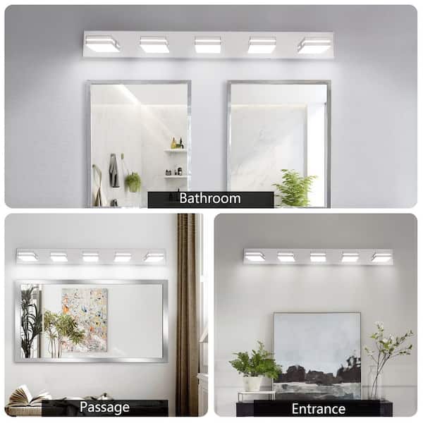 40.6 in. 5-Light Chrome Dimmable LED Vanity Light with 360° Rotatable Lamphead for Bathroom