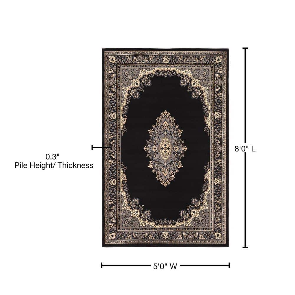 Amaya Black Medallion 5x8 Synthetic Area Rug