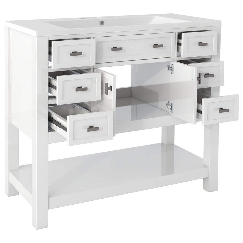 36 in. W. x 18 in. D x 34 in. H Single Sink Freestanding Bath Vanity in White White Resin Top ...