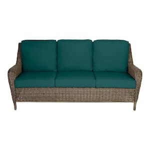 Cambridge Gray Wicker Outdoor Patio Sofa with CushionGuard Malachite Green Cushions