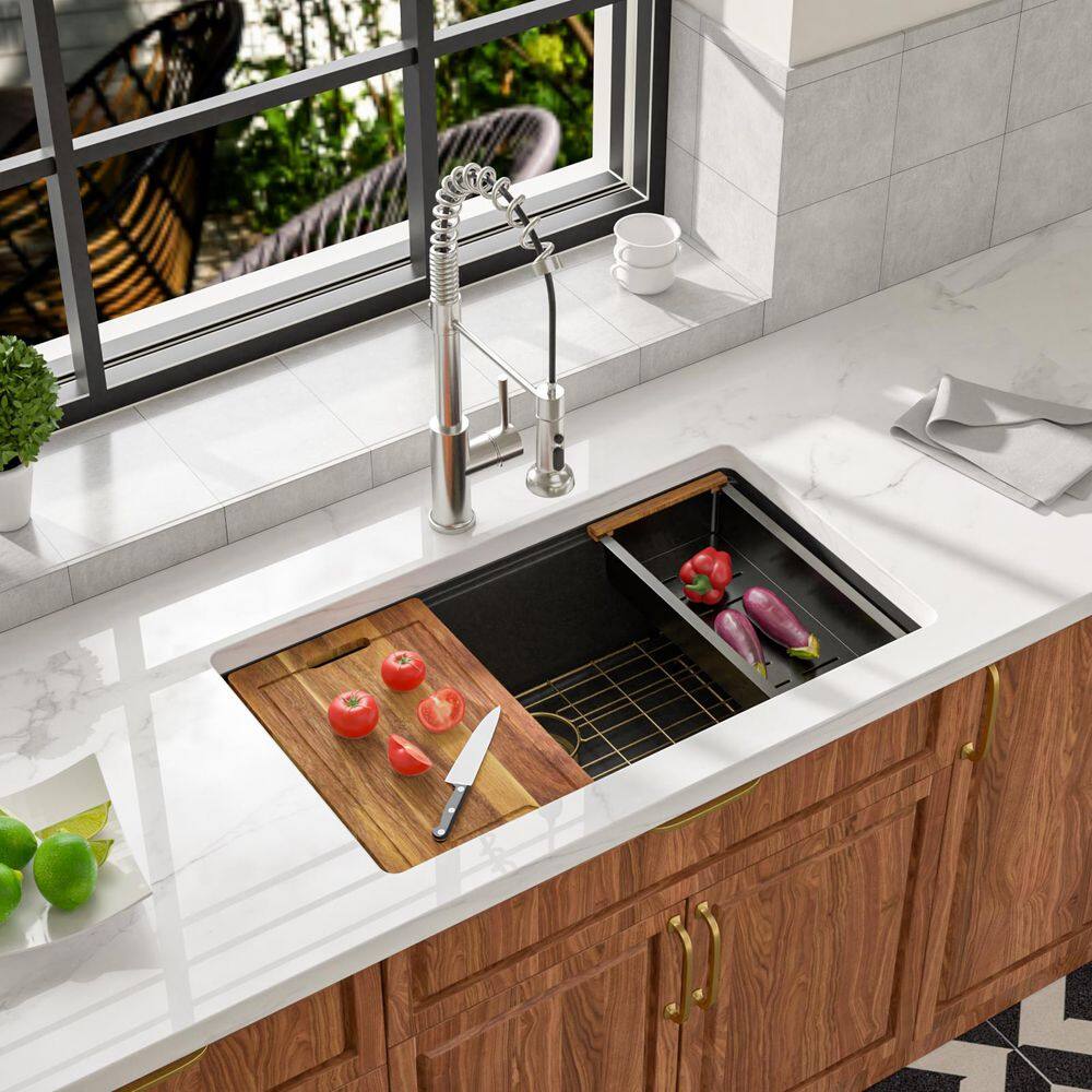 Matte Black Granite/Quartz Composite 30 in. x 19 in. Single Bowl Undermount Workstation Kitchen Sink with Accessories price history on PriceWatchPro
