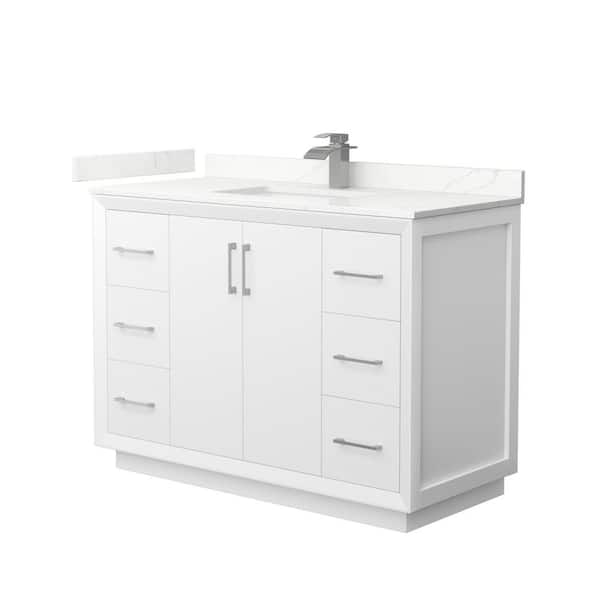 Wyndham Collection Strada 48 in. W x 22 in. D x 35 in. H Single Bath Vanity in White with Giotto Quartz Top