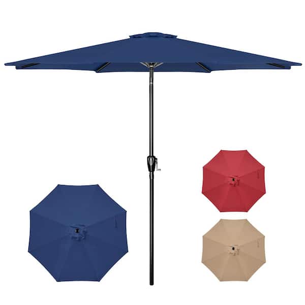 10ft. Polyester Patio Umbrella, Outdoor Table Market Yard Umbrella with Push Button Tilt/Crank for Backyard -Dark Blue