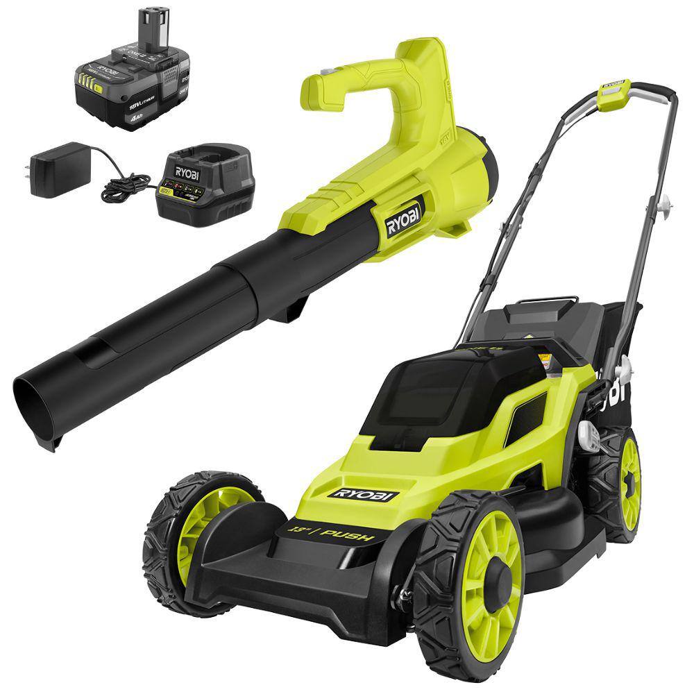 RYOBI ONE+ 18V 13 in. Cordless Battery Walk Behind Push Lawn Mower and ...