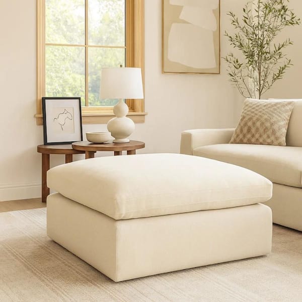 Elize Beige Polyester Soft Cushion Oversized Accent Ottoman