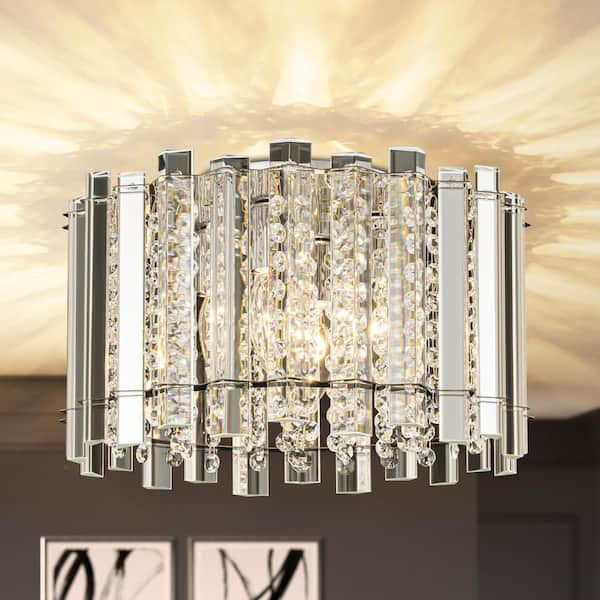 Rennnsan Lumi 14.2 in. W 4-Light Modern Glam Drum Clear Crystal Flush Mount Ceiling Light
