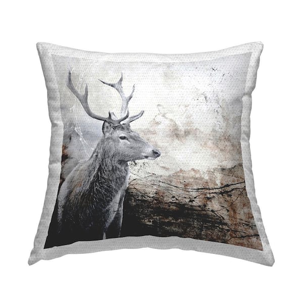 Rustic Deer Abstraction Outdoor Printed Throw Pillow by Design Fabrikken