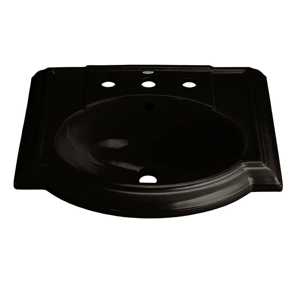 Devonshire Vitreous China Pedestal Sink Basin in Black with Overflow Drain
