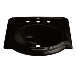 Devonshire Vitreous China Pedestal Sink Basin in Black with Overflow Drain