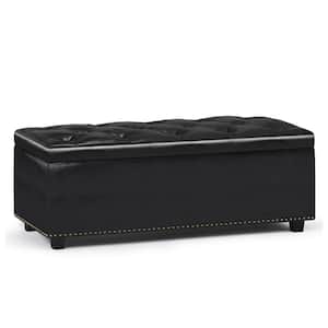 Hamilton 44 in. Wide Traditional Rectangle Lift Top Rectangular Storage Ottoman in Midnight Black Vegan Faux Leather