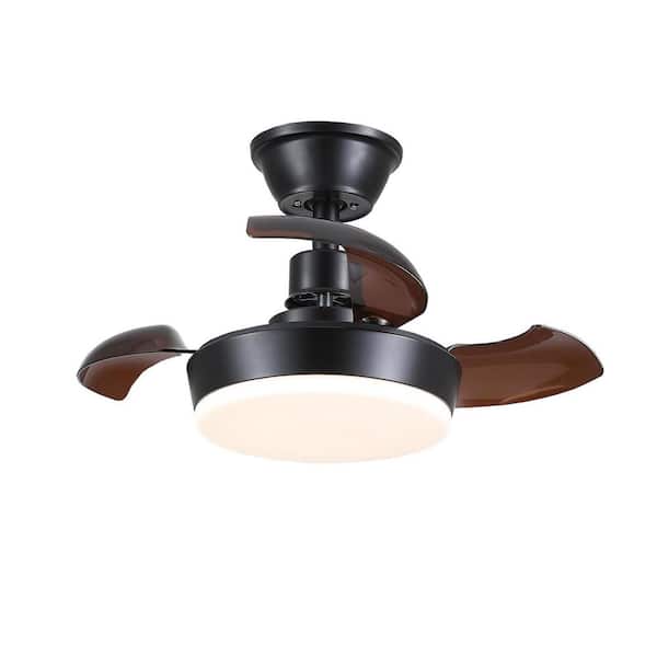 24 in. Indoor/Outdoor Retractable Downrod Brown Ceiling Fans with Dimmable LED Lights and Remote