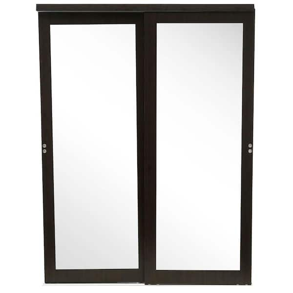 Impact Plus 42 in. x 84 in. Mir-Mel Espresso Mirror Solid Core MDF Interior Closet Sliding Door with Matching Trim