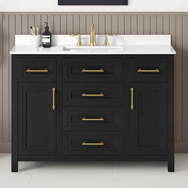 Beaufort 48 in. Single Sink Black Bath Vanity with White Engineered Stone Top (Assembled)