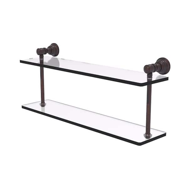 Allied Brass Carolina Collection 22 in. x 9.2 in. x 5.6 in. Brass Rectangular 2-Tiered Glass Shelf in Venetian Bronze