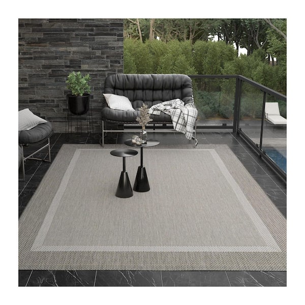 Recife Stria Texture Ivory-Taupe 5 ft. x 8 ft. Flatwoven Solid Rectangle Indoor/Outdoor Area Rug
