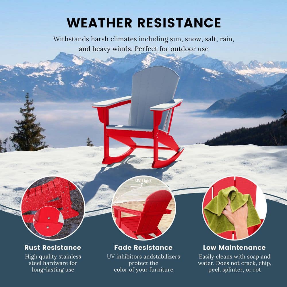Classic All-Weather Red HDPE Adirondack Rocking Chair with Arms