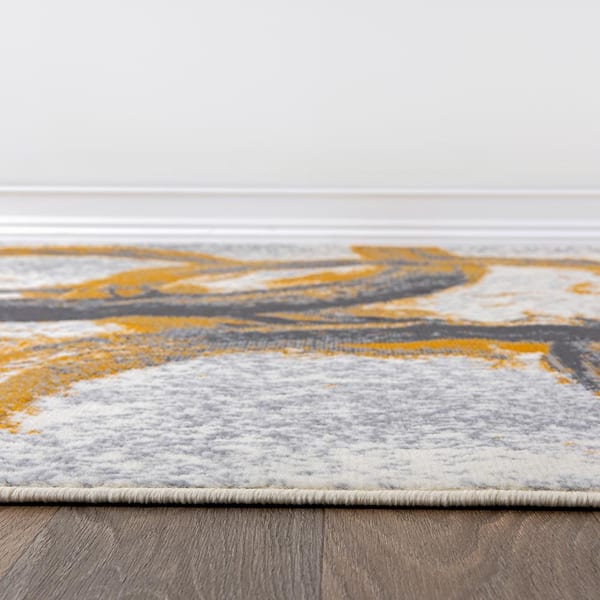 Contemporary Abstract Circles Yellow 2 ft. x 7 ft. Area Rug