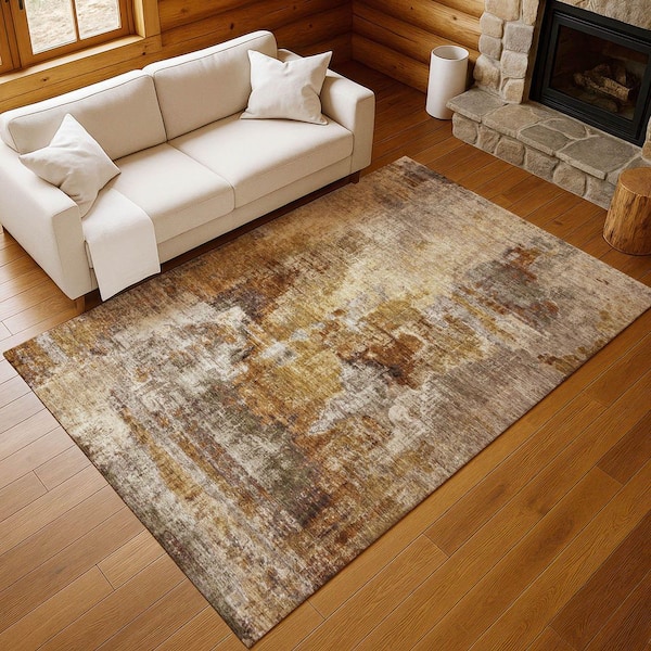 Chantille Machine Washable Indoor/Outdoor Abstract ACN2300 Walnut 8 ft. x 10 ft. Area Rug