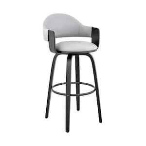 Daxton 30 in. Barstool w/ High Back Grey Faux Leather and Black Wood Finish