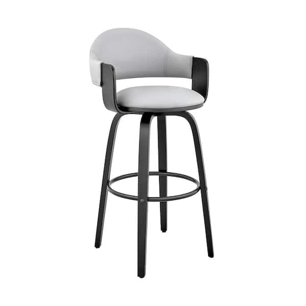 Armen Living Daxton 30 in. Barstool w/ High Back Grey Faux Leather and Black Wood Finish