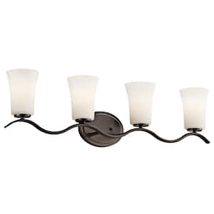 Armida 32.25 in. 4-Light Old Bronze Transitional Bathroom Vanity Light with Etched Glass Shade