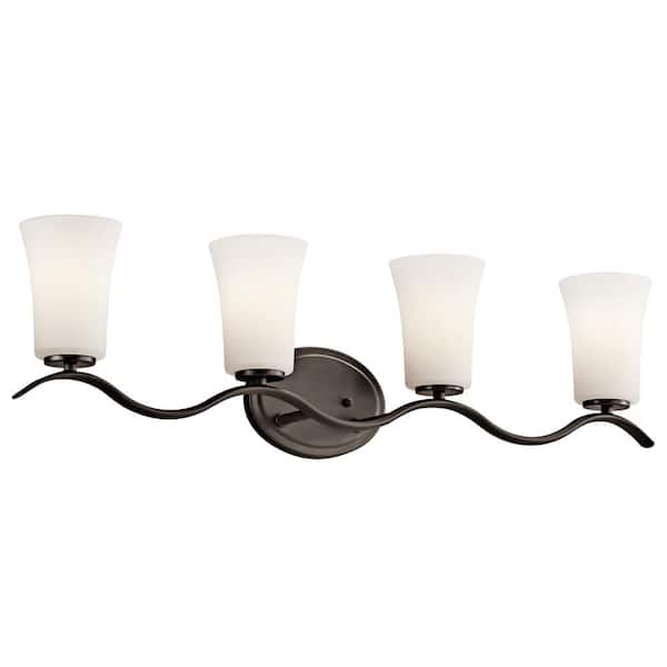 KICHLER Armida 32.25 in. 4-Light Old Bronze Transitional Bathroom Vanity Light with Etched Glass Shade