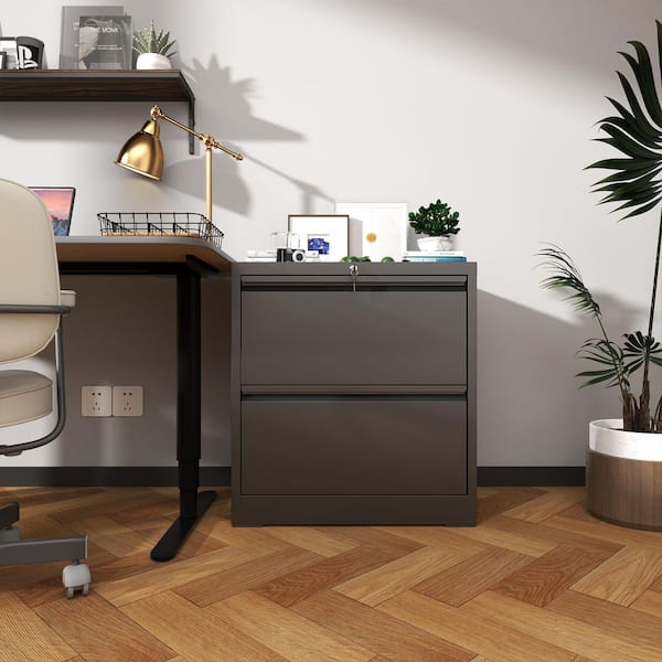 2-Drawer Black Metal 28.5 in. H x 26.77 in. W x 15.75 in. D Lateral File Cabinet Locked by Keys Steel Storage Cabinet