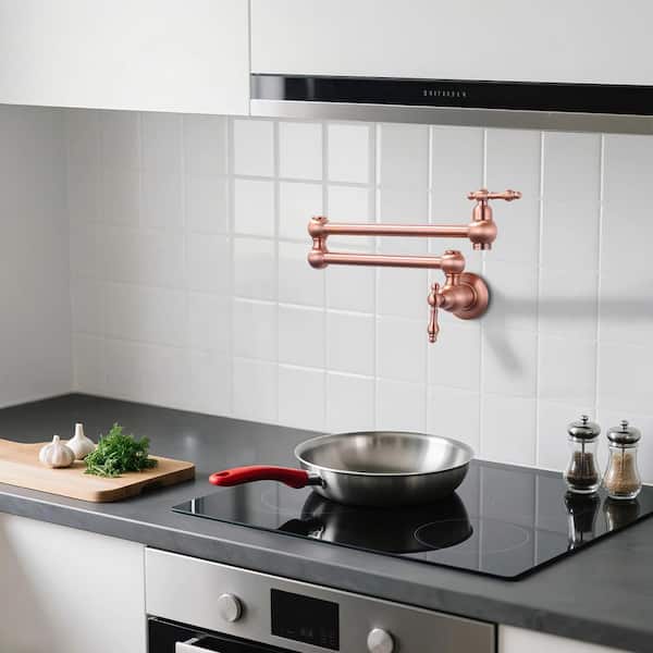 Wall Mounted Pot Filler with Level Handle in Copper