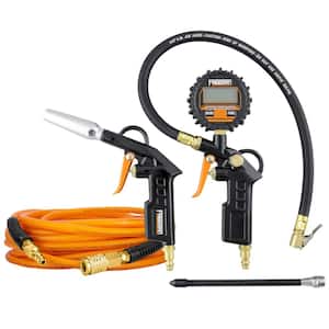 Digital Tire Inflator with High Flow Blow Gun and 1/4 in. x 50 ft. PU Polymer Hybrid Air Hose Kit