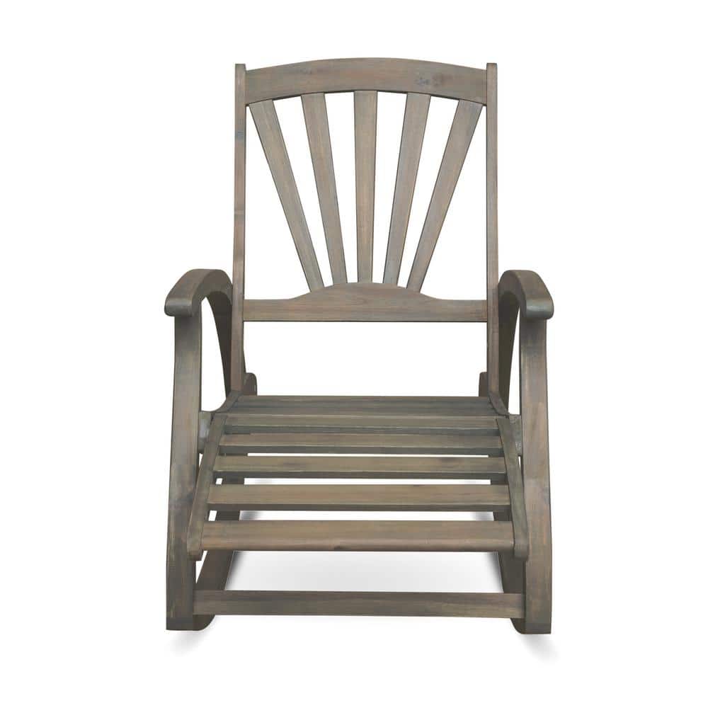 Gray Acacia Wood Outdoor Rocking Chair with Footrest