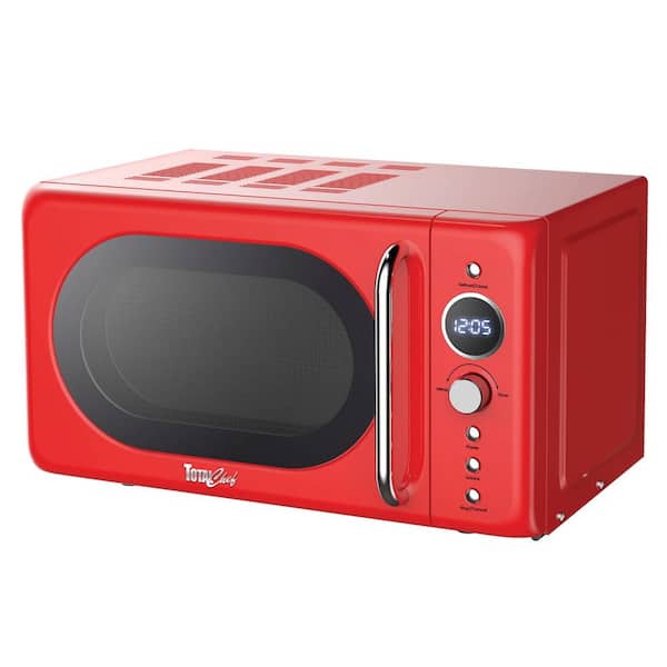 Retro Microwave Oven, 700W, 0.7 Cu Ft, Digital Quick Start & Defrost, 8 Pre-Set Functions, Red
