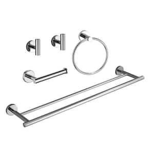 5-Piece Bath Hardware Set with Towel Ring Toilet Paper Holder Towel Hook and Towel Bar in Stainless Steel Chrome
