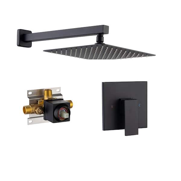 RAINLEX Single-Handle 1-Spray Square High Pressure Shower Faucet with 10 in. Shower Head in Matte Black (Valve Included)