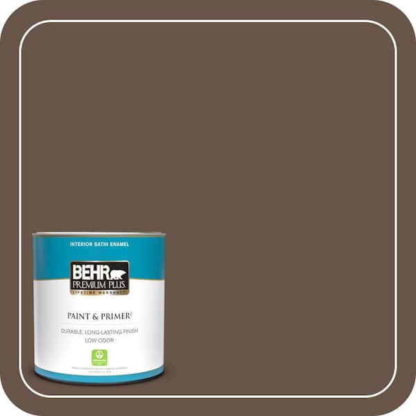 BEHR PREMIUM PLUS 1 qt. #BXC-79 Center Earth Satin Enamel Low Odor Interior Paint & Primer