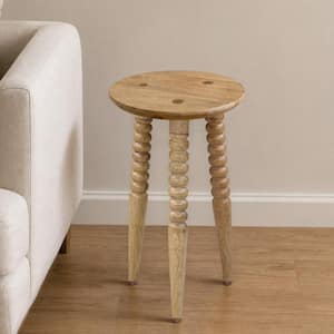 Geya 14 in. Natural Brown Round Wood Side End Table with Tripod Spindle Legs